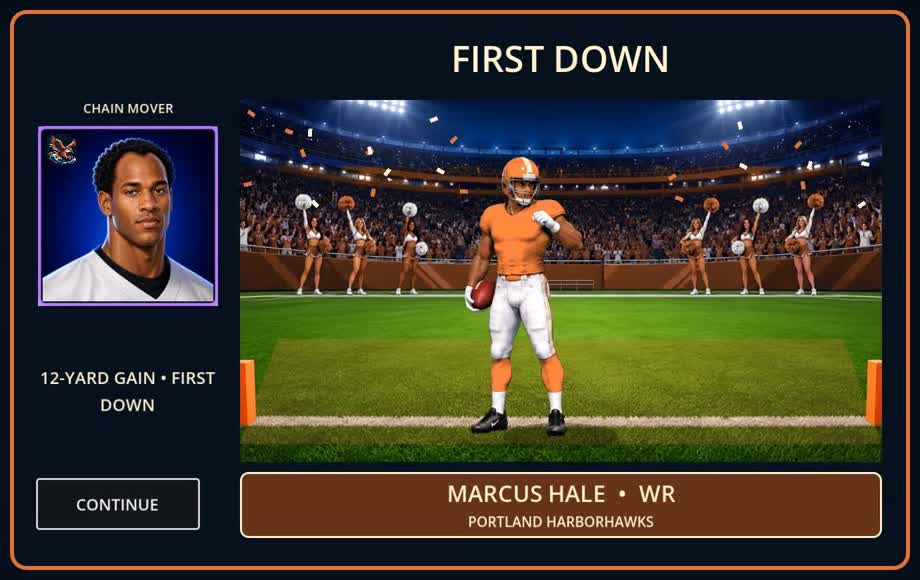 Pocket Dynasty first-down gameplay presentation