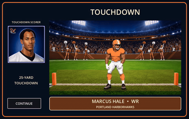Pocket Dynasty touchdown celebration gameplay