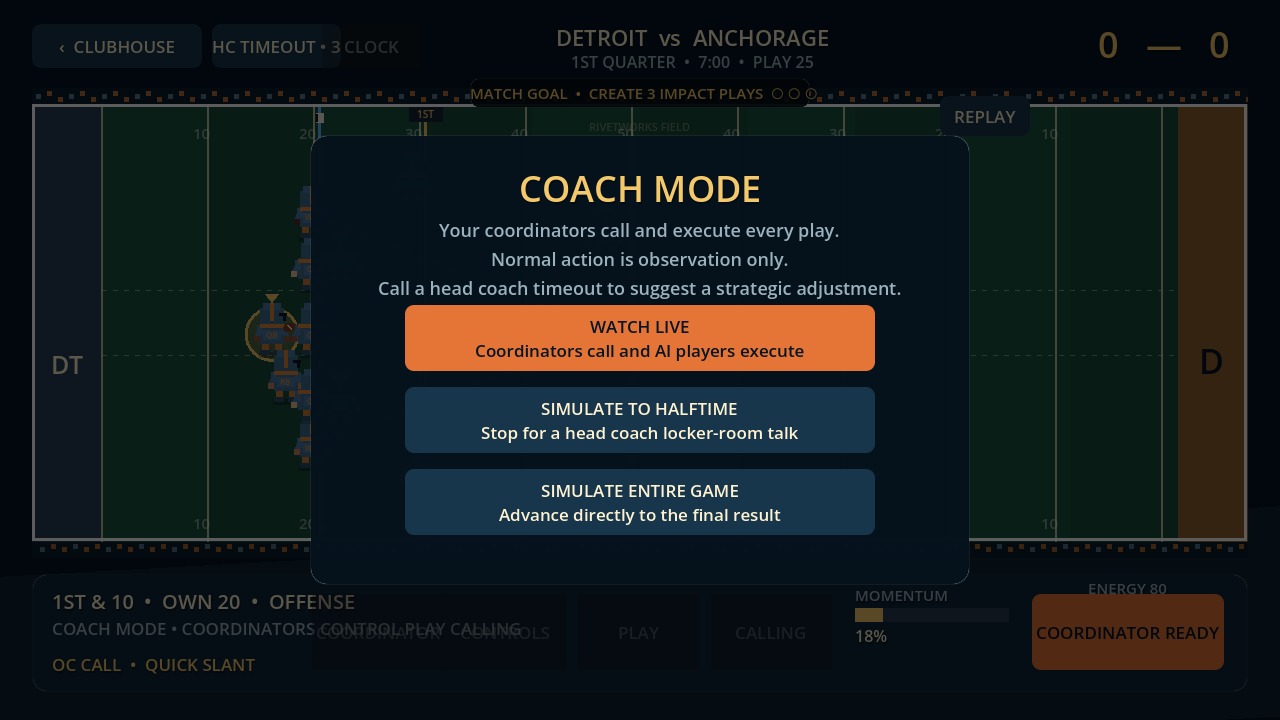 Pocket Dynasty coach mode interface